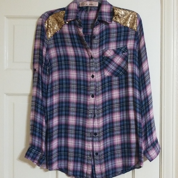 E2 Clothing Tops - Flannel shirt with sequins